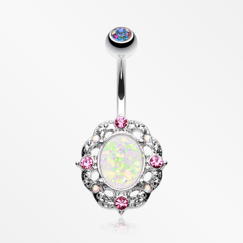 Grand Florid Opal Sparkle Belly Button Ring-Aurora Borealis/Pink