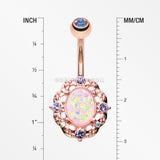 Rose Gold Florid Opal Sparkle Belly Button Ring-Aurora Borealis/Tanzanite