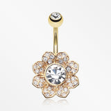 Golden Avens Flower Sparkle Belly Button Ring-Clear