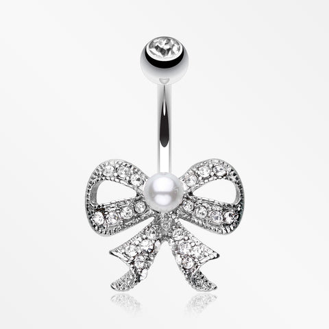 Bow-Tie Splendid Belly Button Ring-Clear