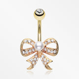 Golden Bow-Tie Splendid Belly Button Ring-Clear