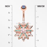 Rose Gold Flower Entice Belly Button Ring-Aurora Borealis/Teal
