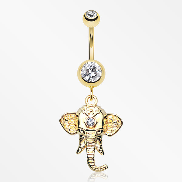 Golden Shri Ganesha Elephant Belly Button Ring-Clear