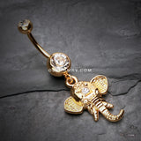 Golden Shri Ganesha Elephant Belly Button Ring-Clear