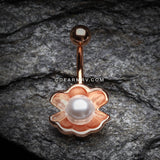 Rose Gold Ariel's Shell with Pearl Belly Button Ring-White