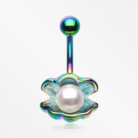 Colorline Ariel's Shell with Pearl Belly Button Ring-White