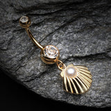 Golden Ariel's Shell Dangle Belly Button Ring-Clear