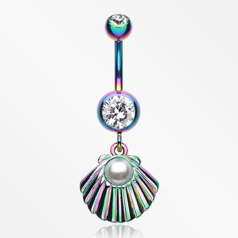 Colorline Ariel's Shell Dangle Belly Button Ring-Clear