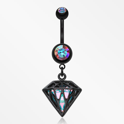 Colorline Urban Iridescent Diamond Belly Button Ring-Black/Aurora Borealis