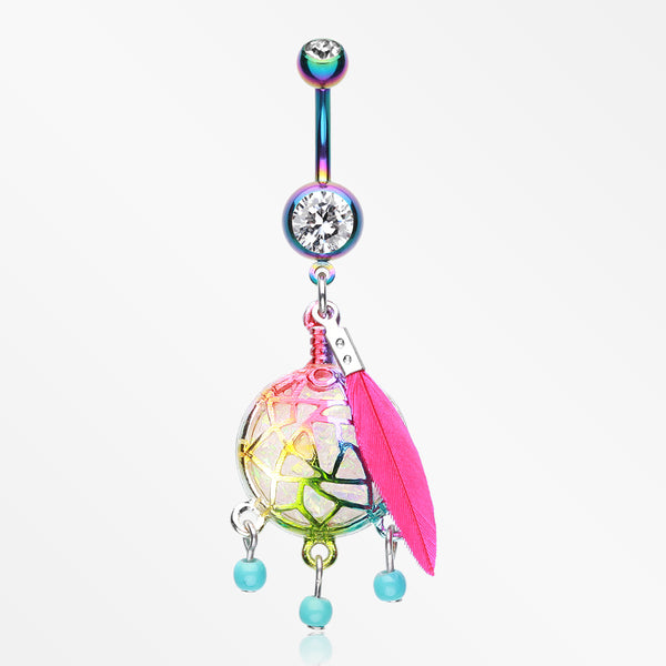 Colorline Opal Sparkle Dreamcatcher Belly Button Ring-Rainbow/Clear