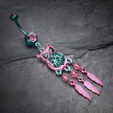 Colorline Guardian Owl Dreamcatcher Belly Button Ring-Teal/Pink