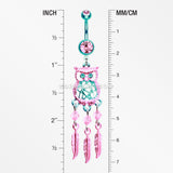 Colorline Guardian Owl Dreamcatcher Belly Button Ring-Teal/Pink
