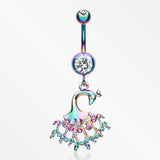 Colorline Peacock Dance Belly Button Ring-Rainbow/Clear