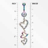 Colorline Triple Hearts Sparkle Belly Button Ring-Rainbow/Clear