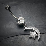 Glistening Moon and Star Sparkle Belly Button Ring-Clear