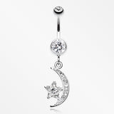Glistening Moon and Star Sparkle Belly Button Ring-Clear