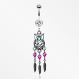 Guardian Owl Dreamcatcher Belly Button Ring-Clear