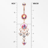 Rose Gold Sparkle Multi Heart Belly Button Ring-Pink/Aurora Borealis