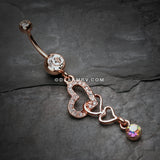 Rose Gold Alluring Jeweled Heart Belly Button Ring-Clear