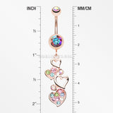 Rose Gold Sparkling Heart Cluster Belly Button Ring-Aurora Borealis