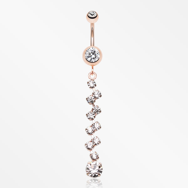 Rose Gold Journey Tier Sparkle Belly Button Ring-Clear