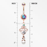 Rose Gold Elegant Jeweled Pearl Dangle Belly Button Ring-Aurora Borealis
