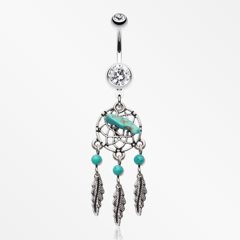 Turquoise Slab Classic Dreamcatcher Belly Button Ring-Clear