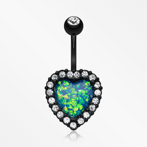 Colorline Opal Heart Essentia Belly Button Ring-Black/Clear