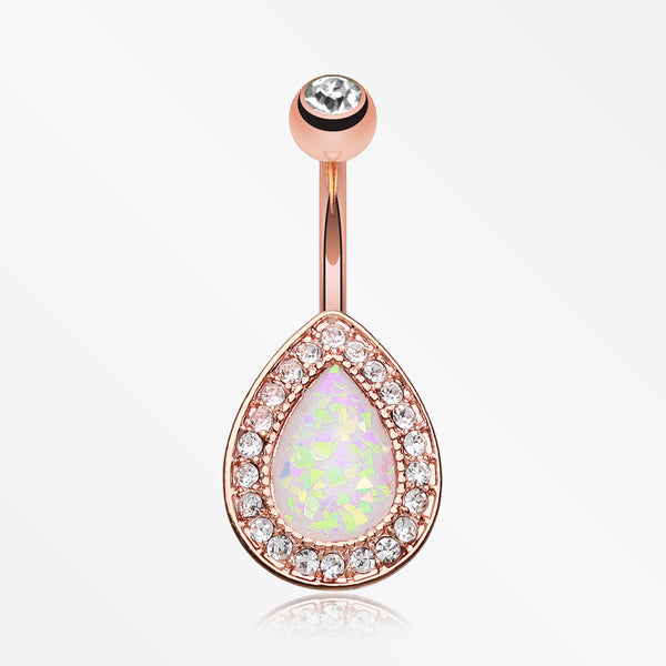 Rose Gold Opal Avice Belly Button Ring-Clear