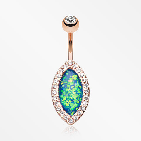 Rose Gold Opal Diamante Belly Button Ring-Clear