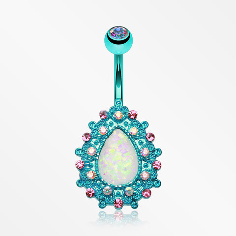 Colorline Eirene Opal Belly Button Ring-Teal/Aurora Borealis