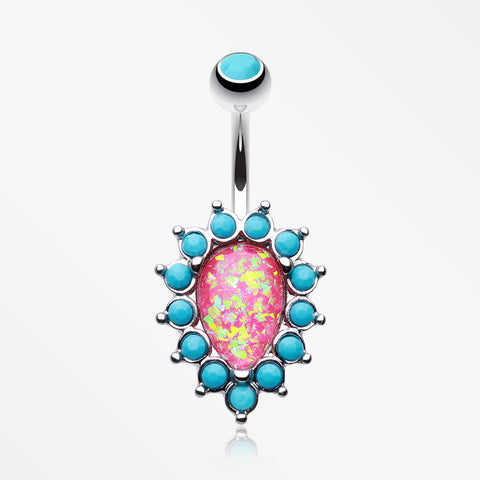 Opulent Opal Turquoise Belly Button Ring-Turquoise/Pink