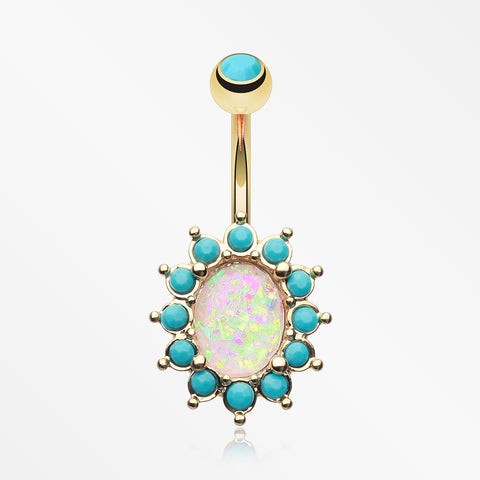 Golden Elegant Opal Turquoise Belly Button Ring-Turquoise/White