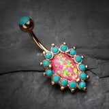 Rose Gold Opulent Opal Turquoise Belly Button Ring-Turquoise/Pink