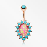 Rose Gold Opulent Opal Turquoise Belly Button Ring-Turquoise/Pink