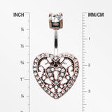 Vintage Boho Filigree Heart Lock Belly Button Ring-Copper/Clear