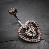 Vintage Boho Filigree Heart Lock Belly Button Ring-Copper/Clear