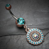Vintage Boho Sahasrara Chakra Belly Button Ring-Copper/Teal/Aurora Borealis