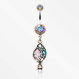 Vintage Boho Opal Sparkle Journey Belly Button Ring-Brass/Aurora Borealis/Purple