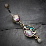 Vintage Boho Opal Sparkle Journey Belly Button Ring-Brass/Aurora Borealis/Purple