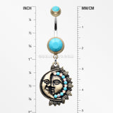 Vintage Boho Sun & Moon Belly Button Ring-Brass/Turquoise