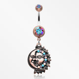 Vintage Boho Sun & Moon Belly Button Ring-Copper/Aurora Borealis