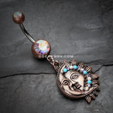 Vintage Boho Sun & Moon Belly Button Ring-Copper/Aurora Borealis