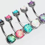 Opal Sparkle Prong Set Belly Button Ring-Pink