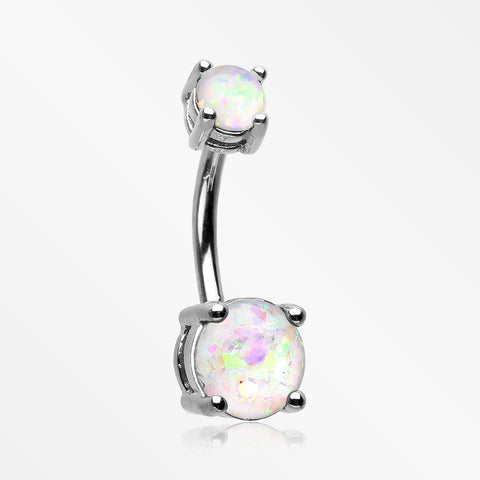 Opal Sparkle Prong Set Belly Button Ring-White