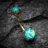 Golden Opal Sparkle Prong Set Belly Button Ring-Teal