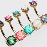 Golden Opal Sparkle Prong Set Belly Button Ring-White