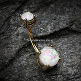 Golden Opal Sparkle Prong Set Belly Button Ring-White