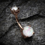 Rose Gold Opal Sparkle Prong Set Belly Button Ring-White