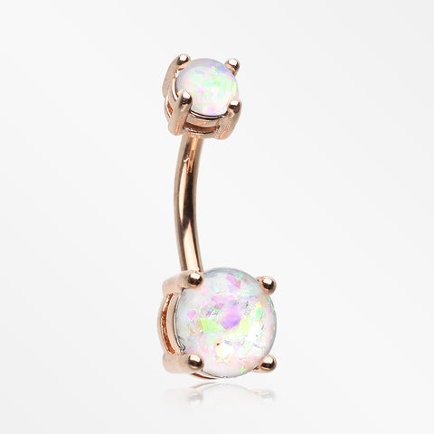 Rose Gold Opal Sparkle Prong Set Belly Button Ring-White